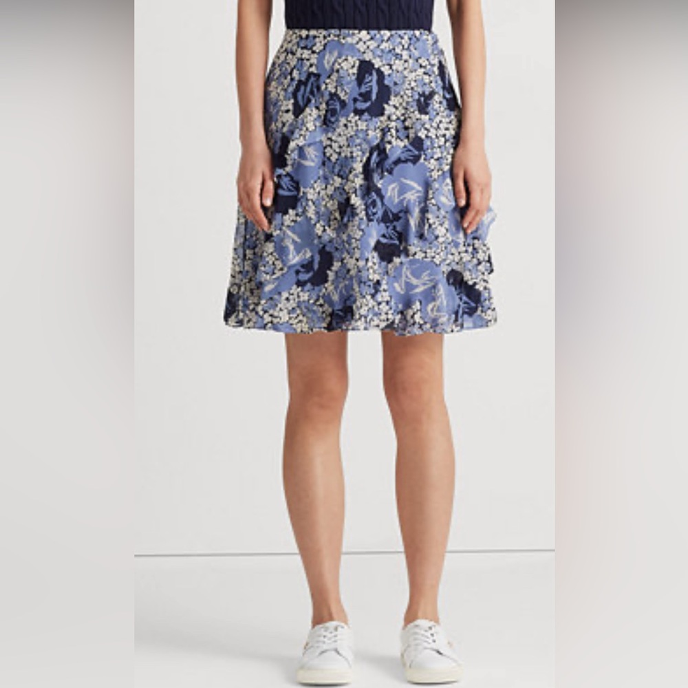 Lauren Ralph Lauren Floral Print Georgette Ruffle Trim A-Line Skirt - Picture 5 of 7